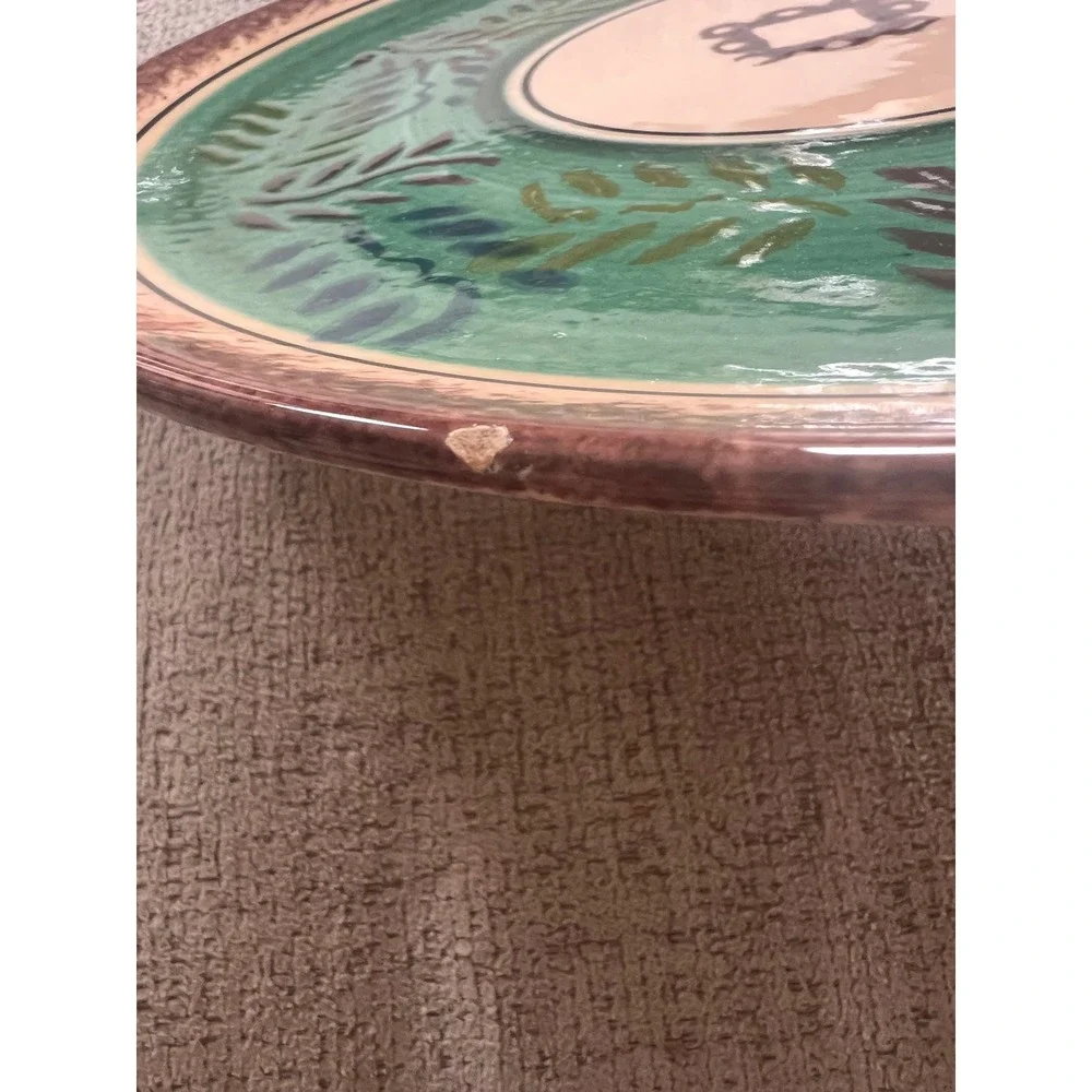 Luneville France Hand Painted Green Brown Leaf Ceramic Dinner Plate 10 Inch